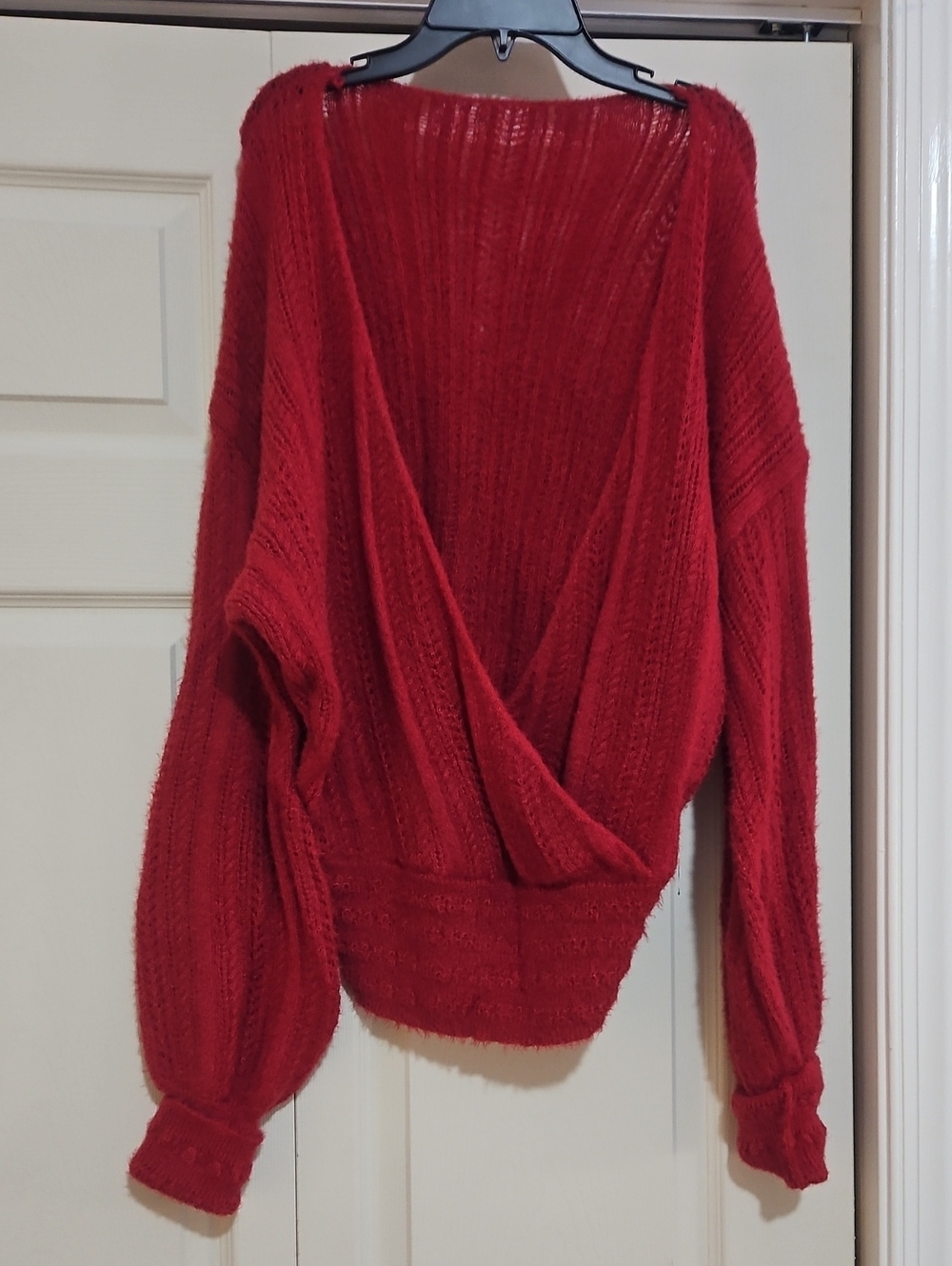 HALARA Red Draped V-Neck Knit Sweater